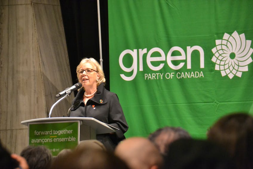 Green leader Elizabeth May speaks in Charlottetown during a Green party rally on Monday, Sept. 23, 2019. May said her party was the only one committed to limiting global warming to under 1.5 degrees Celsius, the limit set by the Inter-governmental Panel on Climate Change. Stu Neatby/THE GUARDIAN