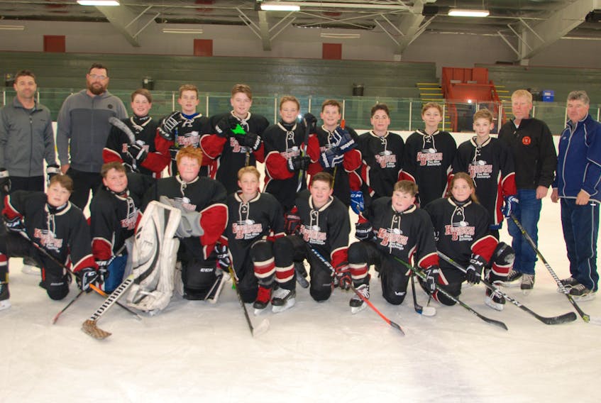 Kensington will host the first half of the 52nd annual Eric Jessome Memorial Kensington, P.E.I.-Bedford, Que., Peewee Friendship Hockey Exchange this weekend. Members of the Kensington team are front row, from left: Ethan Illsley, Connor Robinson, Travis MacDonald, Dylan Paynter, Nolan Cash, Jacob Bernard and Robin MacLennan. Back row: Paul Champion (assistant coach), Shane MacLennan (assistant coach), Ben Costain, Reichen Sherry, Seth Bulger, Ben Rogers, Quinn Sherry, Aiden Peters, Lucas Thibeau, Carter Champion, Jason Paynter (head coach) and Blaine Thibeau (assistant coach). Missing from photo is player Cameron Hunter.