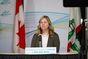 Marion Dowling, Health P.E.I.'s chief of nursing, speaks at a media briefing concerning the coronavirus pandemic.