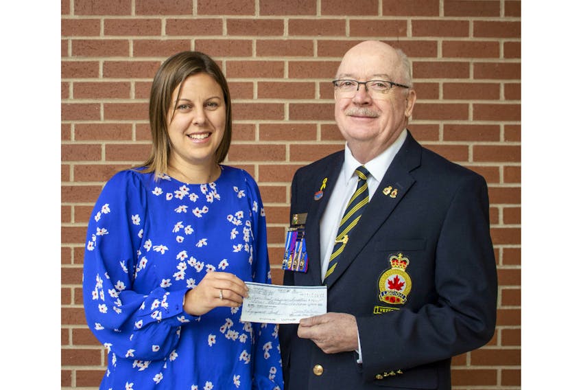 Duane MacEwen, president, P.E.I. Command of the Royal Canadian Legion (PEICRCL), presents a cheque to Andrea Wile, nurse manager for the PCH childcare unit and PCH Foundation board member. The PEICRCL showed its commitment to patients by donating $4000 toward the purchase of much-needed medical equipment. The PCH Foundation is currently at 90 per cent of its 2019 campaign goal to raise $2.2 million for medical equipment. Those looking to make a contribution and help patients at PCH before the end of the 2019 tax year can do so at pchcare.com, by calling 902-432-2547 or by visiting the PCH Foundation office in the hospital lobby.