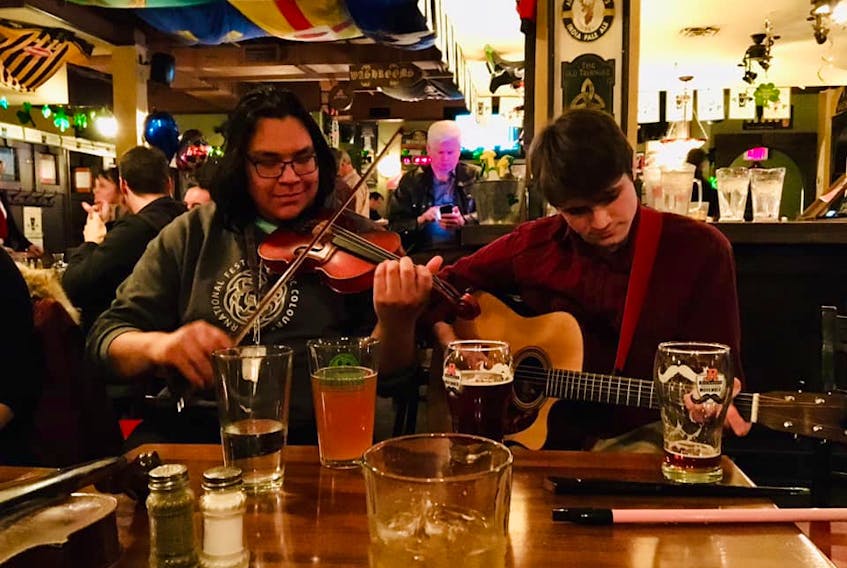 Tre Sutherland from Manitoba with guitarist Tom Gammons from Montana, students at the Holland College School of Performing Arts, will perform Sunday at the Bonshaw ceilidh.