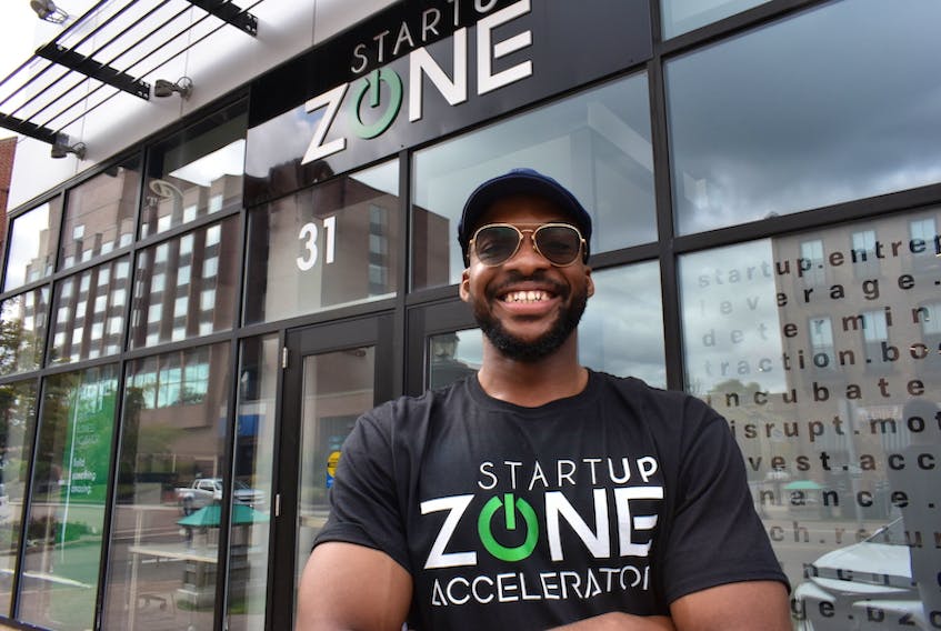 Daniel Ohaegbu stands outside the Startup Zone, a Charlottetown business incubator that has helped him launch several projects improving the lives of international students and other BIPOC Islanders. He was recognized Tuesday night at the Faces of Fusion Awards for his work.