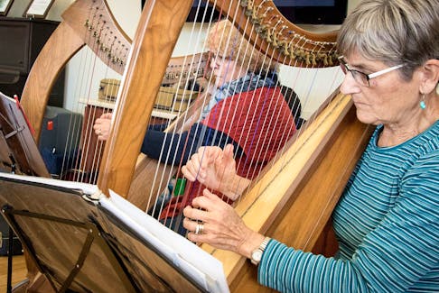 Donna Hicks, left, and Carol MacLeod play Celtic harp in Definitely Not the Symphony. - Ann Winslow/Special to SaltWire Network
