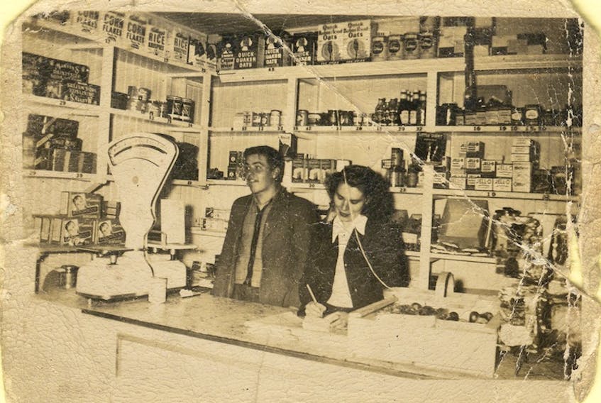 Claude Arsenault and Millie Savidant are ready to serve customers at Vince’s Grocery, 120 Russell St. in this photo from 1950. Mildred Savidant Collection at MacNaught History Centre photo.
