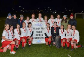 The Charlottetown Rural Raiders defeated the Bluefield Bobcats 2-1 in the gold-medal game of the P.E.I. School Athletic Association Senior AAA Girls Field Hockey League in Charlottetown on Wednesday night. Rural team members are, front row, from left: Molly Doyle, Jorja Hambly, Kayla Batchilder, Grace Larkin, Lindsey Doiron, Brooke Walsh, Avery Bradley, Bella Doyle, Ella MacDougall and Ashlyn Kelly. Back row: Kellie Steele (assistant coach), Trish Walsh (assistant coach), Laney MacGonnell, Clare Craig, Livi Lawlor, Reegan Bolger, Kailey Lutley, Catherine Walker, Ellen Carragher, Hannah Fong (head coach) and Sydney Stavert (assistant coach).