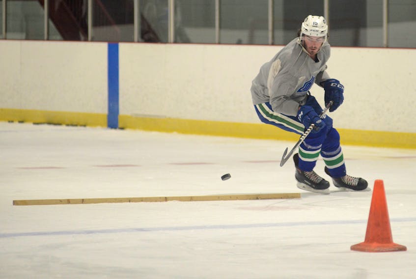 Zack MacEwen during an on-ice training session last summer.