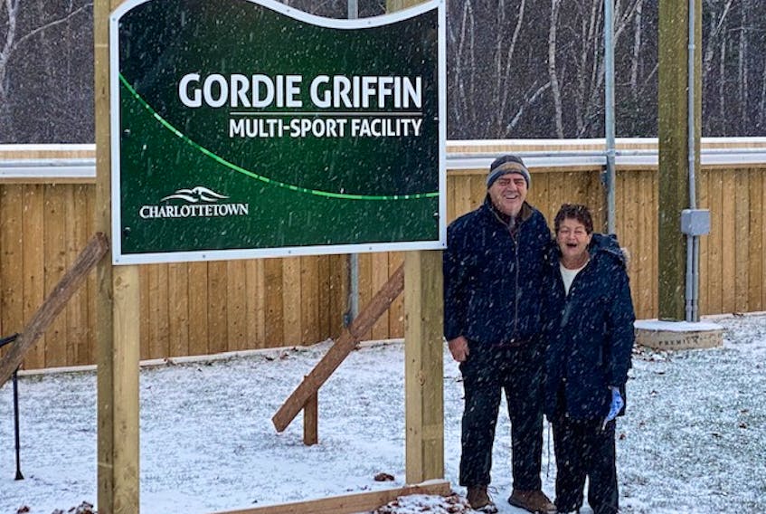 The City of Charlottetown has officially named the new outdoor rink in the east-end community of Hillsborough Park. Pictured are Gordie Griffin and his wife, Christine.