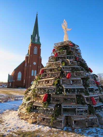 Earlier this month, Michele and Mike Lawlor enjoyed a day trip to Tignish and that’s where they came across this tree. The town in western P.E.I. continues a tradition launched last year to honour the work done by fishermen – a Christmas tree out of lobster traps. It is meant to honour all fishermen, but it was prompted by the tragic deaths of Moe Getson and Glen DesRoches, two local fishermen who died when their boat capsized.