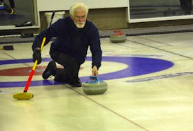 Skip Blair Jay of the Silver Fox in Summerside makes a shot during the best-of-five Tankard P.E.I. men’s curling championship series in O’Leary last weekend. The Eddie MacKenzie rink defeated Jay and his teammates 3-0.