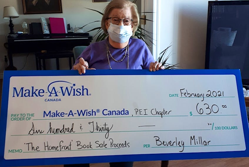 Beverly Millar presented Make a Wish P.E.I. with $630, the proceeds from the sale of her latest book The Homefront: My Memories of World War Two, 1939-1945.