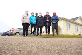 Residents of Independence Place Phase 3 in Summerside are worried about their housing future. From left were residents, Gale Rogerson, Valerie O’Quinn, Steve Costain, Dianne Reeves, Libby Ross and Sally McKinley.