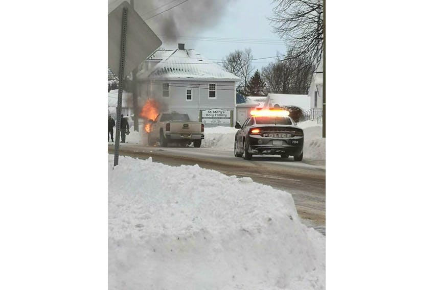 A truck fire was caught on camera Monday in Kensington. Shawna Kelly photo.