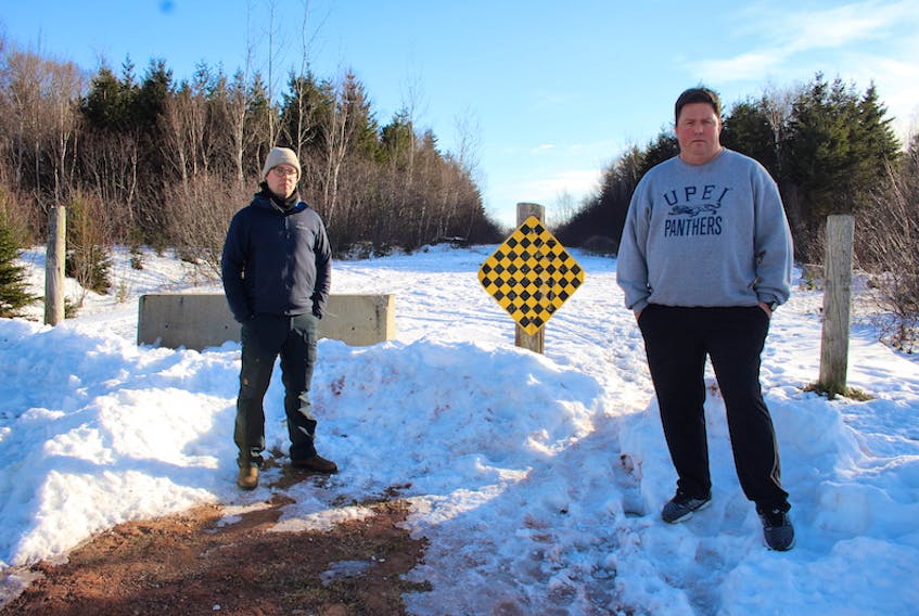 Dan Kutcher, left, and Scott Drummond, right, live in Summerside’s Bluebell Subdivision and are among a number of concerned residents in that area. They have questions about a proposed rezoning of a property at the back of the neighbourhood, which would allow for higher density, semi-detached homes.