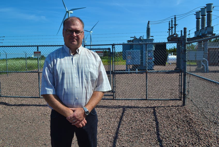 Scott Harper, executive director of the Wind Energy Institute of Canada's national research facility at North Cape discussing plans to get into back-up solar energy production.