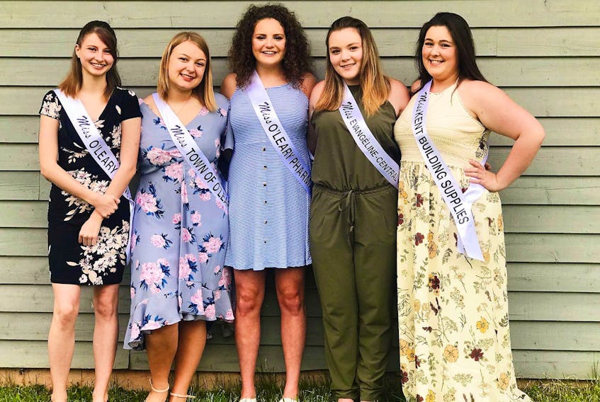 Five contestants are vying for the title of Miss Potato Blossom 2019 in a pageant being held Thursday, July 18 at the O’Leary Community Sports Centre. Contestants are, from left, Crystal Clements, Kara MacIsaac, Emily Maxfield, Megan Butler and Savannah Arsenault.