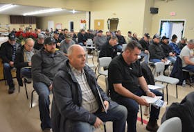 Fishermen and guests attending the annual meeting of the Prince County Fishermen’s Association Monday in O’Leary.
