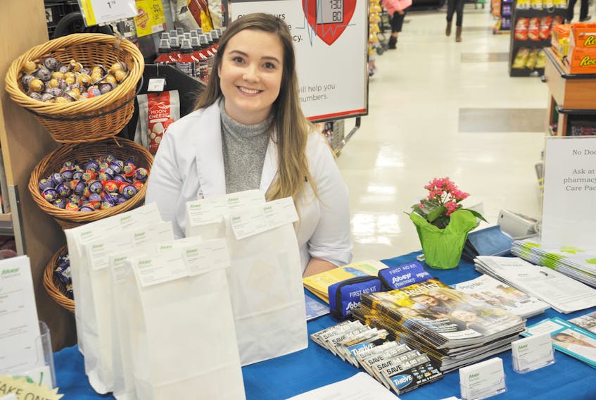 Pharmacy student Taylor Canning had a table set up at the Westside Sobeys  in New Glasgow on March 21 to share information about some of the services that pharmacists can provide.