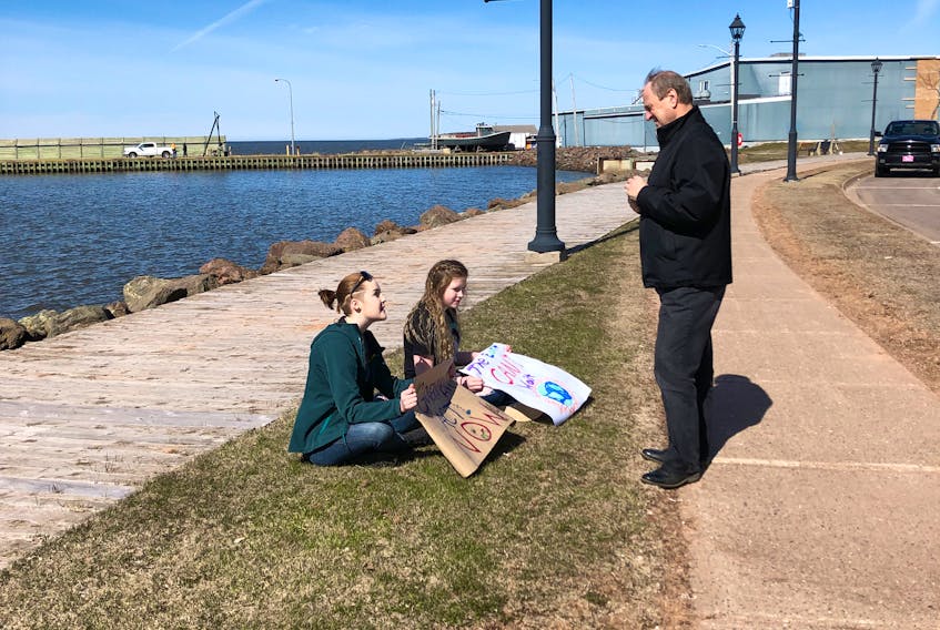 Kory and Skye MacLean of Tyne Valley took their climate change concerns to the Summerside office of their MP, Bobby Morrissey.