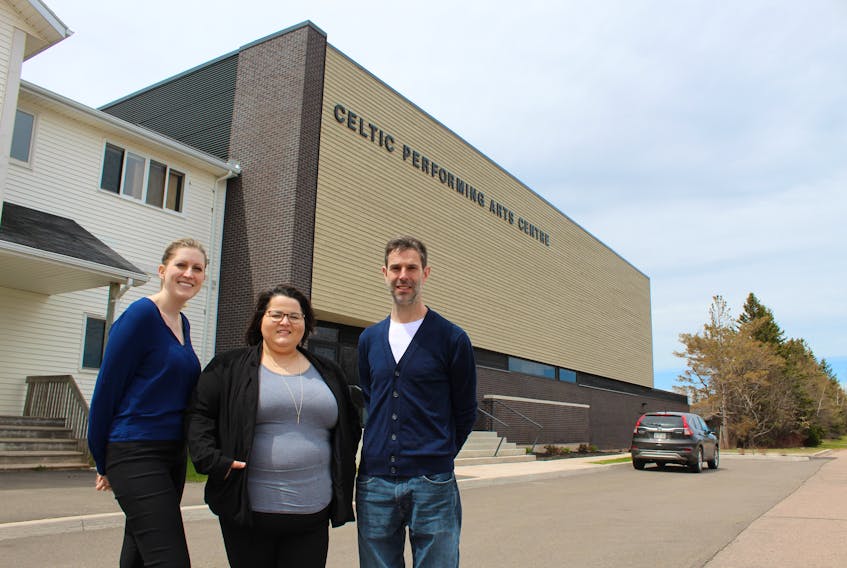 Jennifer Campbell, executive director of the College of Piping and Celtic Performing Arts of Canada., left, with Reasha Walsh, executive director of Spotlight School of Arts Inc. and James MacHattie, director of education at the college.