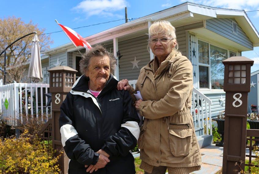 Esther Laviolette, left, 82, with daughter Brenda Gallant. Both are residents of Heritage Park in Summerside. Laviolette and Gallant are facing a six-month time frame of trying to find a new place to live after receiving a letter stating the owner planned to shut the park down by Nov. 30.