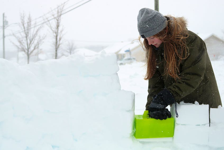 Big sister Olivia Kemper took over building a snow fort/igloo after her younger sisters called it quits to shovel out the driveway. The trio was enjoying the snow day on Tuesday after Mother Nature dumped between 15-30 centimetres on the province, depending on the location.