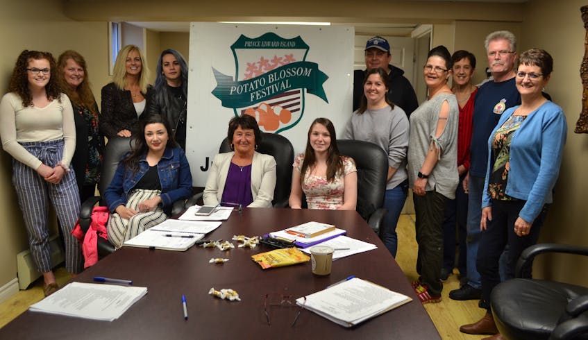 Helping with the planning for the 51st annual P.E.I. Potato Blossom Festival are, seated from left, Olivia Collicutt, Faye MacWilliams, Jessica Howard; standing, Breanna Rayner, Trish Child, Carol Ferguson, Tasha Maynard, Valene Gallant, Andrew Avery, Tracy Sweet, Eileen Conway-Martin, Grant Gay and Edna Gallant.