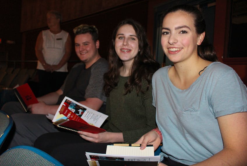 Three Oaks students Deklan Gavin, left, Elizabeth Matheson and Amber Dyer attended the youth entrepreneurship forum organized by the CBDC, which was held in Summerside on Thursday.