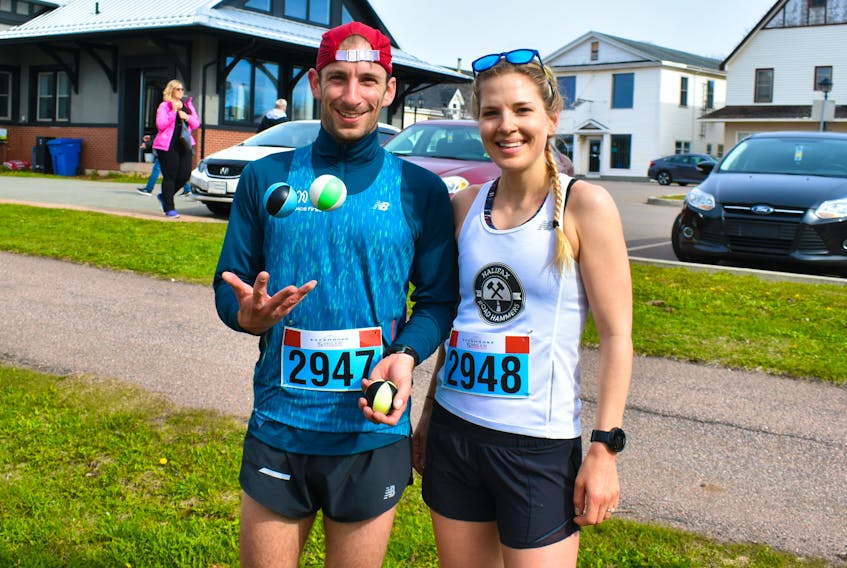 Michael and Jennie Bergeron competed in the first ‘Evermoore Brewing Company 5 Miler’ event held in Summerside on Sunday morning. Michael is a Guinness World Record holder for juggling three balls while running a half-marathon in Toronto last year.
