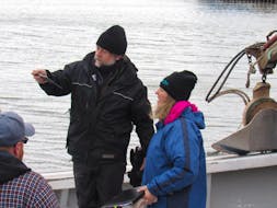 SUBMITTED PHOTOS BY EDITH COLE
Cinematographer Christopher Ball and Island filmmaker Susan Rodgers discuss a shot during a recent shoot at Malpeque Bay.