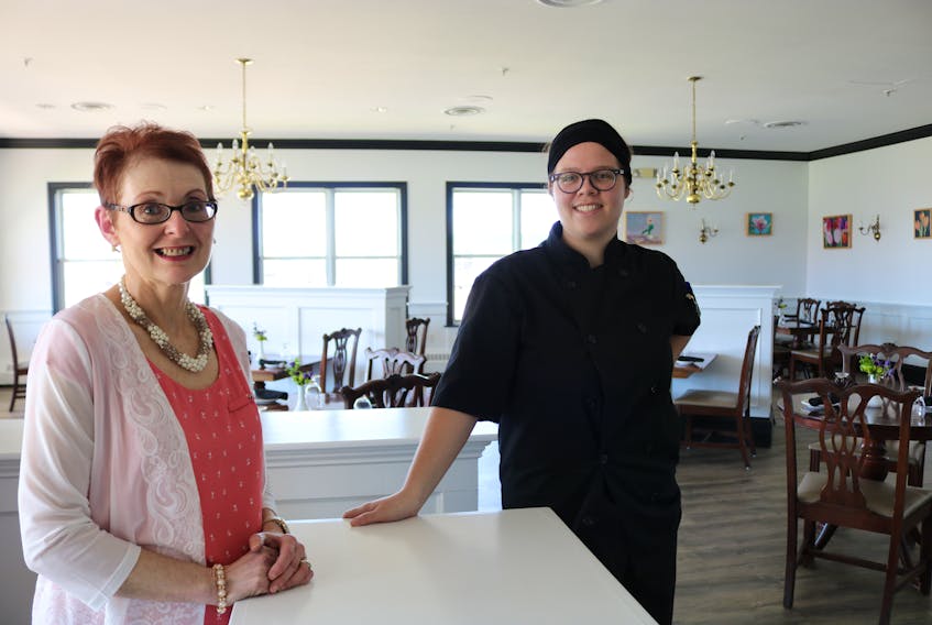 Barb Arsenault, left, food and beverage manager at the Loyalist Country Inn is excited about the new restaurant and menu that have launched at the popular establishment under the direction of chef Darla Brown, right.