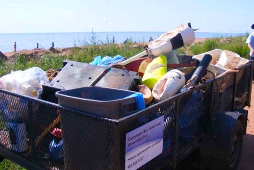 Garbage collected during a previous cleanup of the beaches along the Cascumpec Bay watershed.