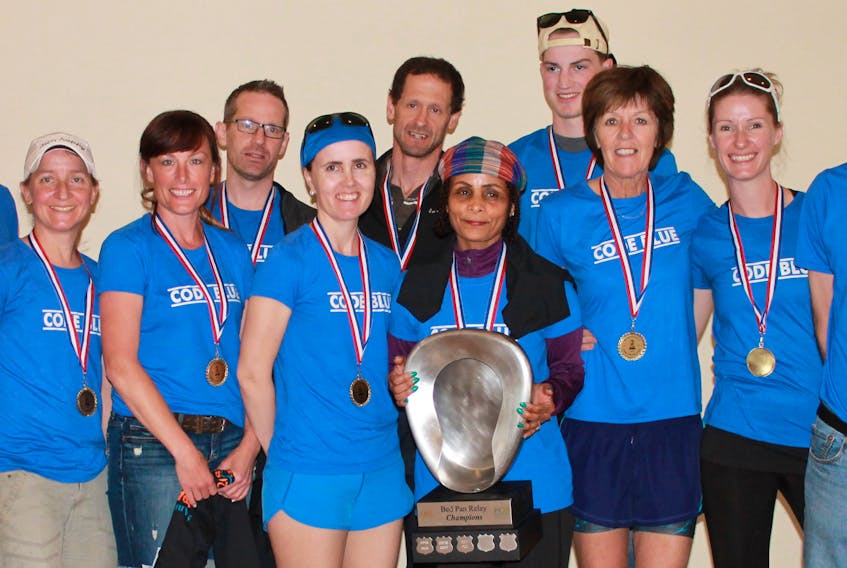 Team Code Blue from Prince County Hospital once again captures the title in the 4th Annual Bedpan Trophy Relay. – Submitted by PCH Foundation