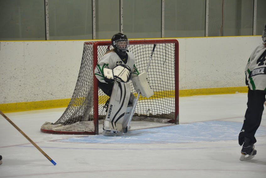 Kenzy Hawkins made 43 saves for the P.E.I. Wave in a 5-4 come-from-behind playoff win over Alberta Two (Spruce Grove Rage) at the 2019 Credit Union Canadian ringette championships in Summerside on Thursday night.