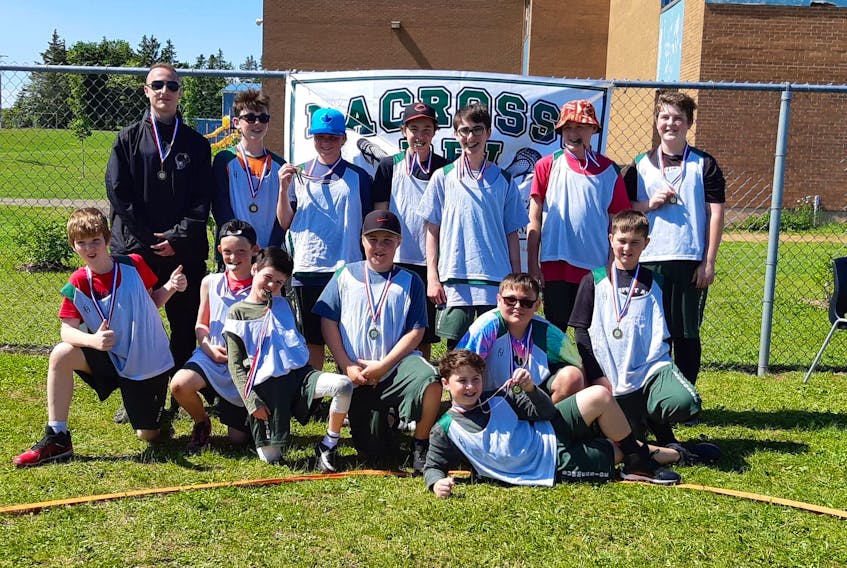 The Under-13 Summerside Lacrosse Club defeated host Cornwall 5-2 to win the provincial championship recently. Summerside team members are front row, from left: Asa Lye, Noah Lynch (captain), Brian Agnew, Gavin O’Keefe, Regan Inman, Riley MacAusland and Landon Laughlin. Back row: Skyler Hardwick (coach), Isaac MacLean (captain), Karli Snow, Deacon Wagner (captain), Griffin Lecky, Zachary Ellis and Ethan Reeves (captain).
