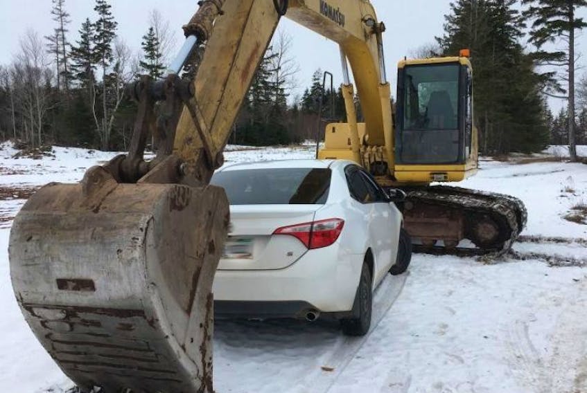 The operator of an excavator used it to prevent a suspected impaired driver from driving away from a confrontation in Brackley earlier today.