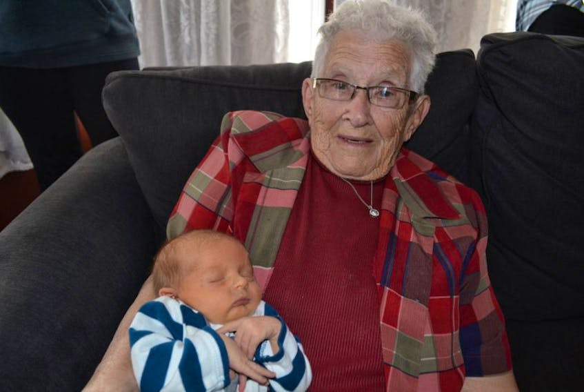 Tish Lidstone holding week-old Kartar Wallace who made her a great-great-great-grandmother.