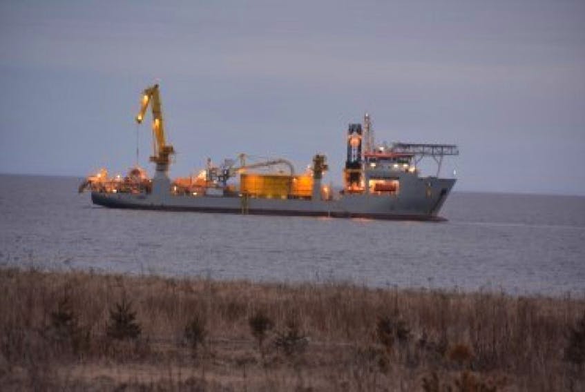The submarine cable and the cable-laying vessel Isaac Newton are crossing over a lucrative scallop fising bed off Borden.  Maritime Electic wants fishermen to avoid the area while the cable work is in progress.