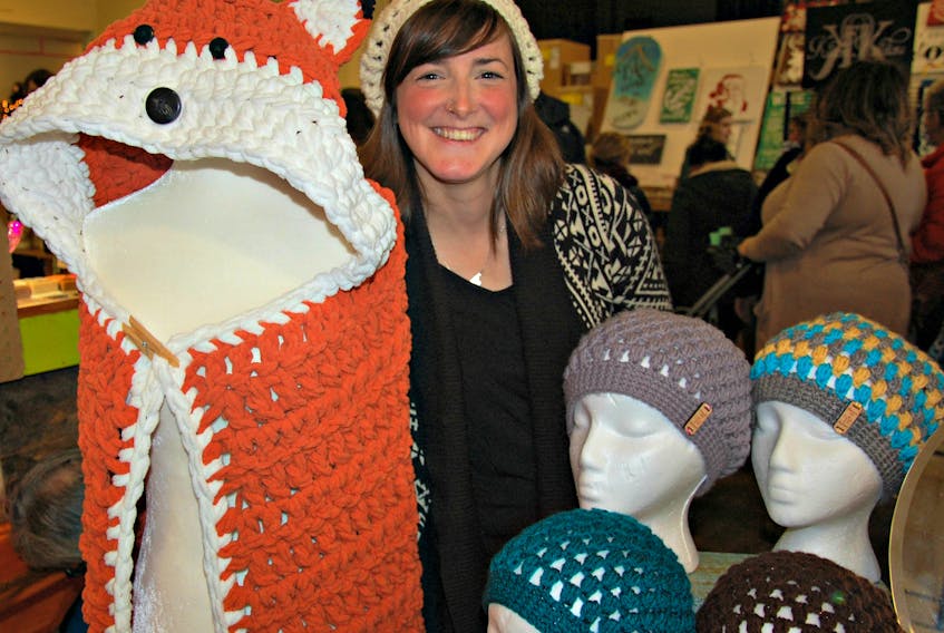 Danielle Gaudry-MacFadyen, owner of Humina Humina in Augustine Cove, P.E.I., hooked many shoppers and casual browsers in the cafeteria location with her kaleidoscope of yarn inspirations.