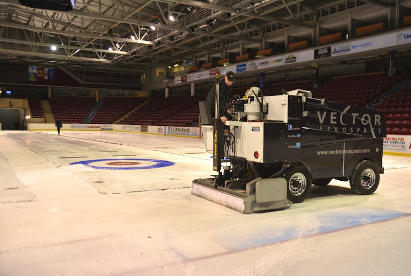 Crews were busy at Credit Union Place in Summerside, Monday, removing the curling ice from Eastlink Arena. The facility hosted the Home Hardware Road to the Roar Olympic curling pre-trials from Nov. 6 to 12.