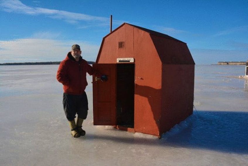 Joe LeBlanc has an ideal setup for ice fishing in his handmade shack on the Summerside waterfront.
