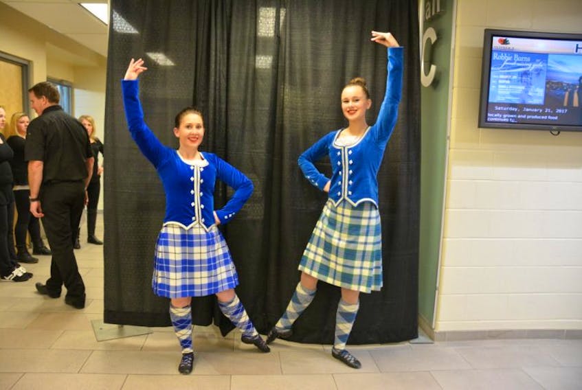 Highland dancers from The College of Piping and Celtic Performing Arts of Canada, Erin Clow, 27, and Sherra Rogers, 16, put their best foot forward to perform in front of more than 200 guests at the Robbie Burns Fundraising Gala on Saturday night.