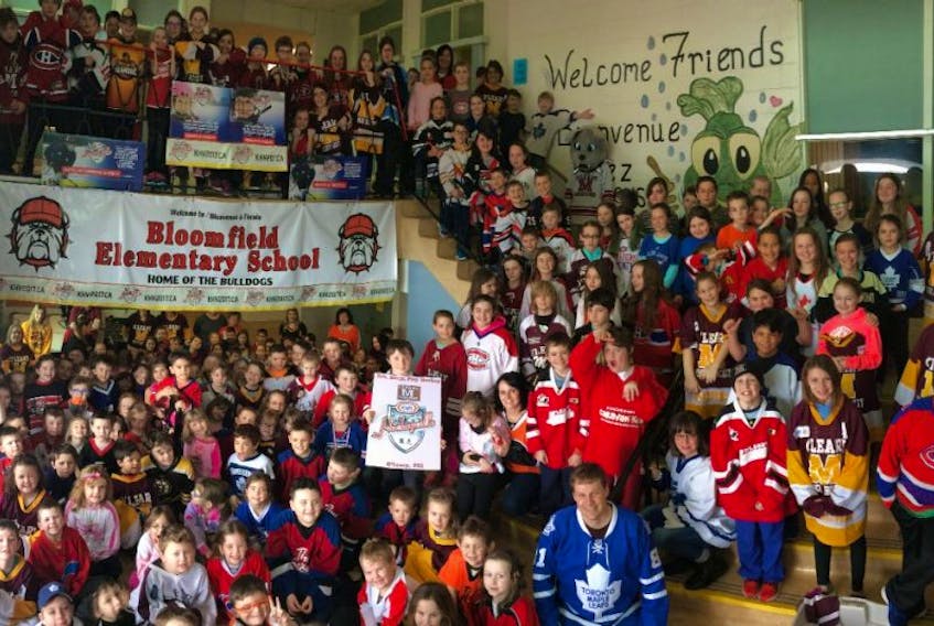 Bloomfield Elementary School students and staff were showing their support for O'Leary's bid to become Kraft Hockeyville Friday, even before the O'Leary Community Sports Centre was named a Top-10 entry for the coveted title.