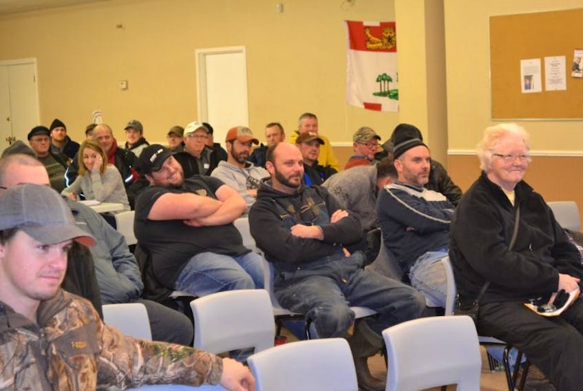 Members of the Prince County Fishermen's Association listen to the organization's annual reports Monday in O'Leary. Members expressed concerns about the level of nitrates in the Northumberland Strait.