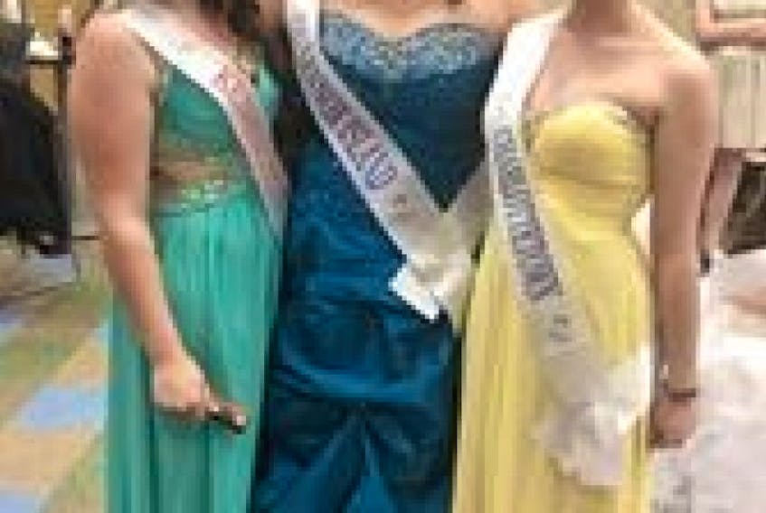 Prince Edward island contestants, from left, Lindsay Ramsay from Kensington; Faith Myers from Lennox Island and Catherine MacCannell from Charlottetown, were crowned Miss Prince Edward Island International, Miss Teen Prince Edward Island International and Miss Maritime International at the 2017 Ms, Miss and Miss Teen Maritime Pageant May 21 in Dieppe.