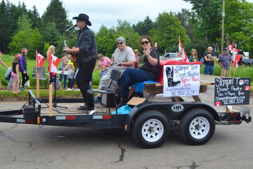 The cast of the Stompin’ Tom Dinner Theatre took the “most humourous” award in the Stompin’ Tom-themed festival parade.