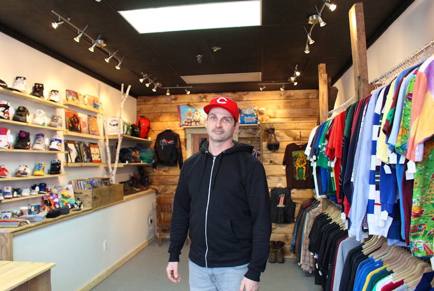 Robbie Carruthers recently opened Tuck N Roll Vintage Clothing in Summerside with girlfriend Sam Stavert. The store features mainly 1980s and 1990s clothing, accessories and vinyl records.