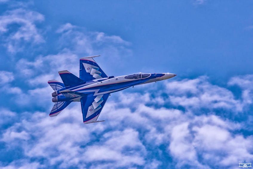 The CF-18 Hornet's colour scheme pays tribute to NORAD's 60th anniversary. The fighter jet will be featured during the August 25 and 26 Air Show Atlantic in Summerside.