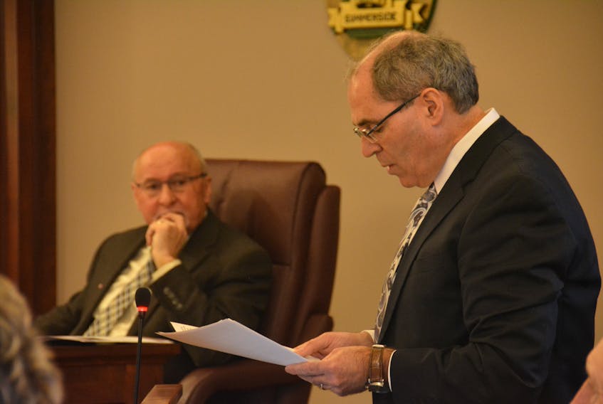 Summerside Deputy Mayor and finance liaison Frank Costa delivers the city's annual 2018/2019 budget address during a public meeting Monday morning.