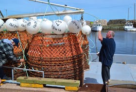 Troy Gordon of Alberton helping to load a crab boat in Northport in 2018. - File photo