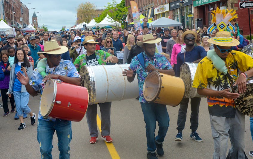 Members of a Bahamian Junkanoo drum group lead a large crowd down Charlottetown’s Queen Street to the opening of Charlottetown’s DiverseCity Multicultural Street Festival earlier this summer. The P.E.I. Association of Newcomers to Canada is bringing its multicultural festival to Alberton for the first time ever this Sunday, July 22.
